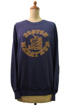 画像1: 1980's "BOSTON MARATHON" Crew Neck Pullover Sweat　NAVY　size M 位 (表記 L) (1)