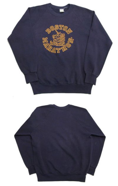 画像1: 1980's "BOSTON MARATHON" Crew Neck Pullover Sweat　NAVY　size M 位 (表記 L)