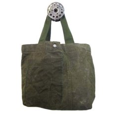 画像2: " Note and Pen "retouch" Medium Tote Bag  -1950's French Military Linen Duffle-　OLIVE (2)