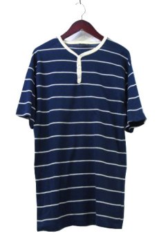 画像1: 1970's~ "FOCUS" Henley Neck Border T-Shirts　NAVY / WHITE　size M-L (表記 XL) (1)