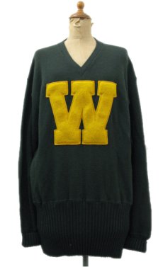 画像1: ~1960's "Detroit Knitting Mills" Virgin Wool Lettered Sweater　dark Green　size M - L (表記 不明) (1)